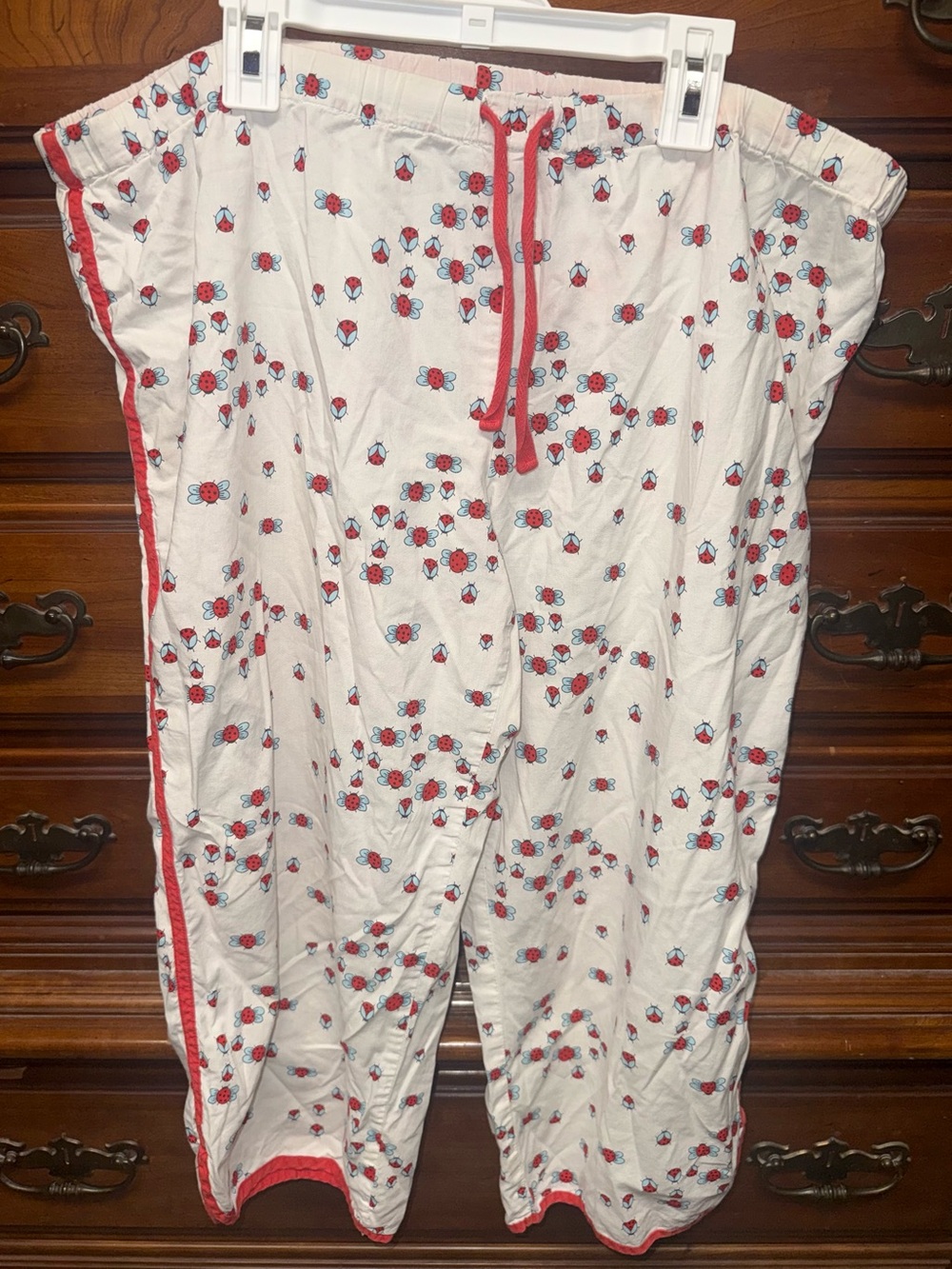 Old Navy White Pajama Pants with Red Floral and Blue Accents